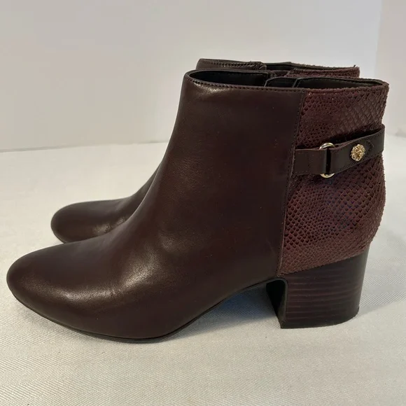 Anne Klein Hilda Ankle Boots in Dark Brown with "Snakeskin" Heels 7 1/2 M - Picture 1 of 9